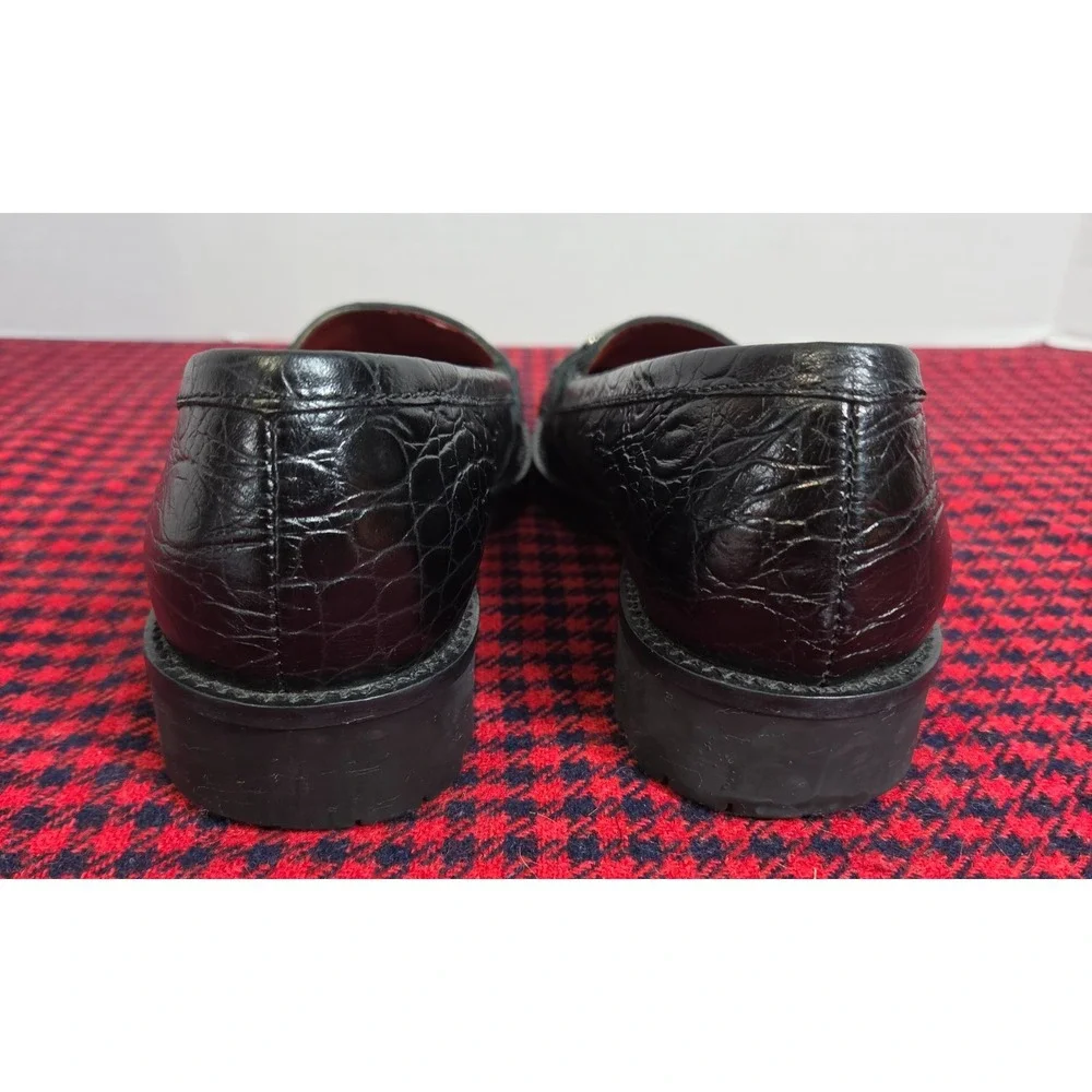 Talbots Croc Embossed Black leather Loafers w/ Metal Horsebit Buckle Wom 7.5B